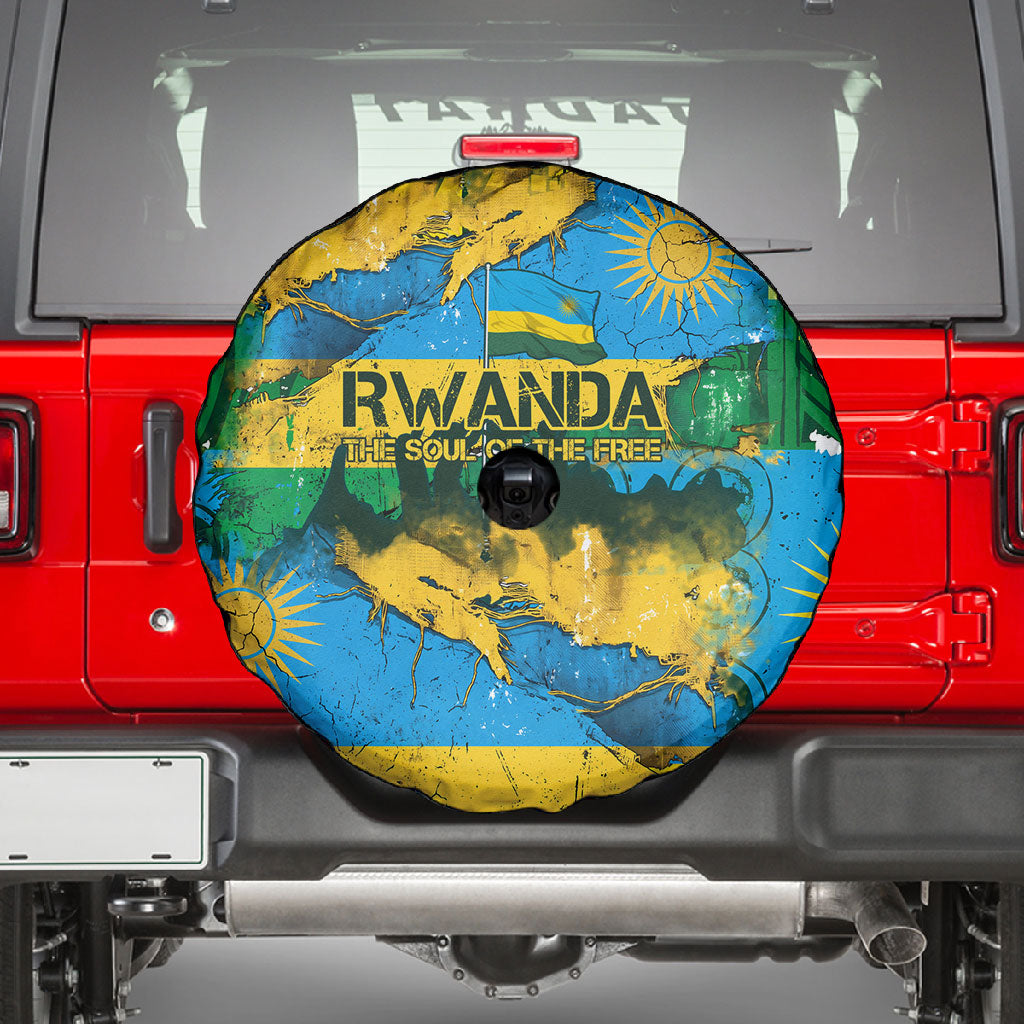 Rwanda Independence Day Spare Tire Cover Distressed Grunge Flag Design - Broken Chains And 1962 Graphic