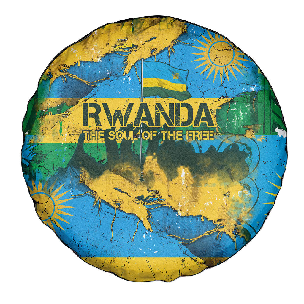 Rwanda Independence Day Spare Tire Cover Distressed Grunge Flag Design - Broken Chains And 1962 Graphic