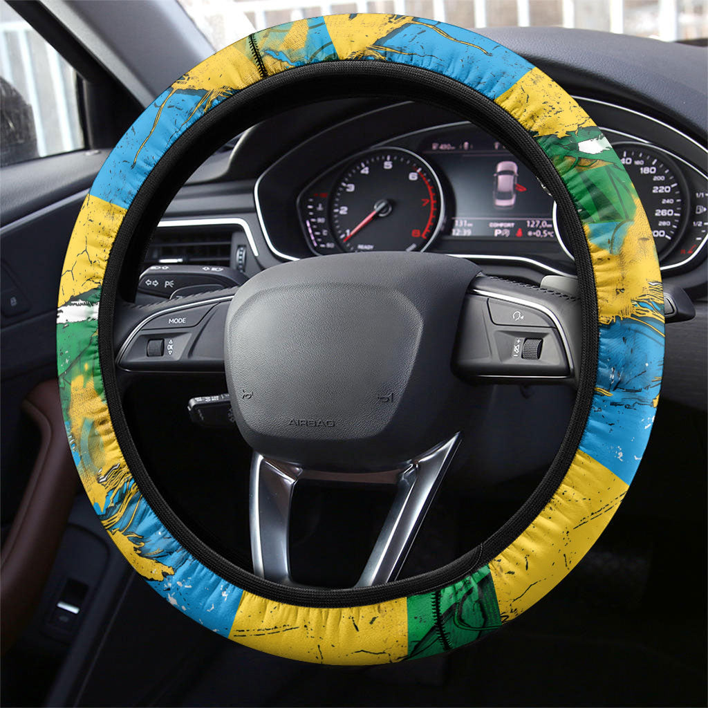 Rwanda Independence Day Steering Wheel Cover Distressed Grunge Flag Design - Broken Chains And 1962 Graphic