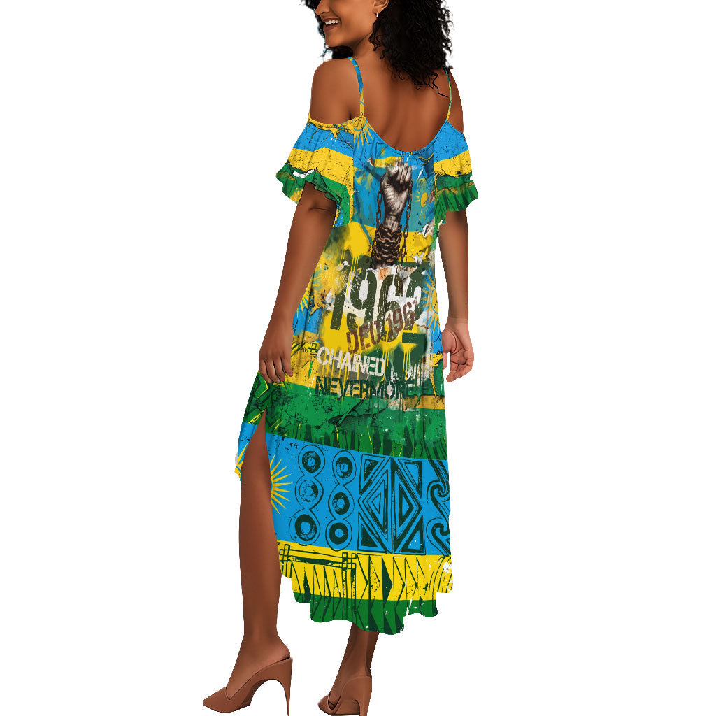 Rwanda Independence Day Summer Maxi Dress Distressed Grunge Flag Design - Broken Chains And 1962 Graphic