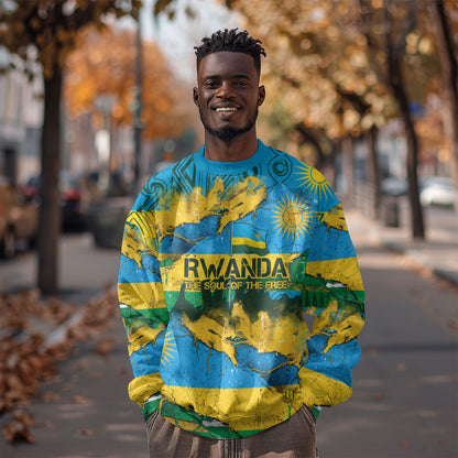 Rwanda Independence Day Sweatshirt Distressed Grunge Flag Design - Broken Chains And 1962 Graphic