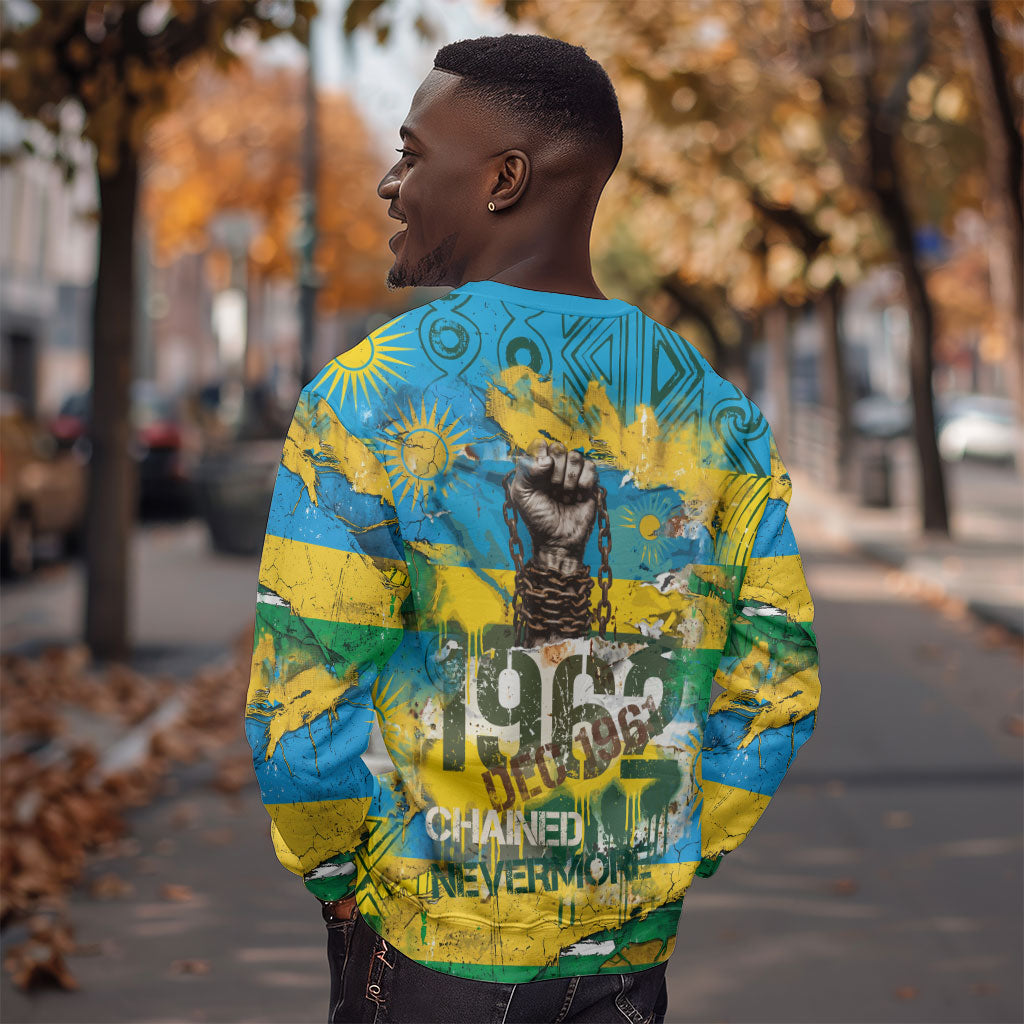 Rwanda Independence Day Sweatshirt Distressed Grunge Flag Design - Broken Chains And 1962 Graphic