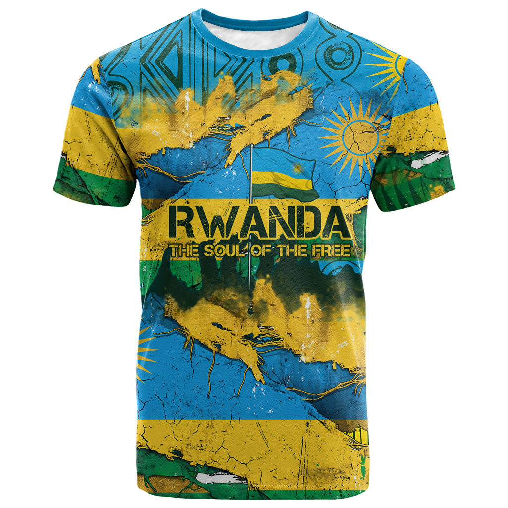 Rwanda Independence Day T shirt Distressed Grunge Flag Design - Broken Chains And 1962 Graphic