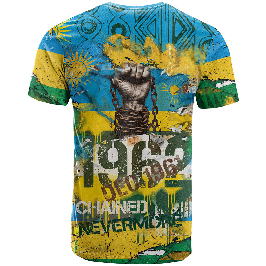 Rwanda Independence Day T shirt Distressed Grunge Flag Design - Broken Chains And 1962 Graphic