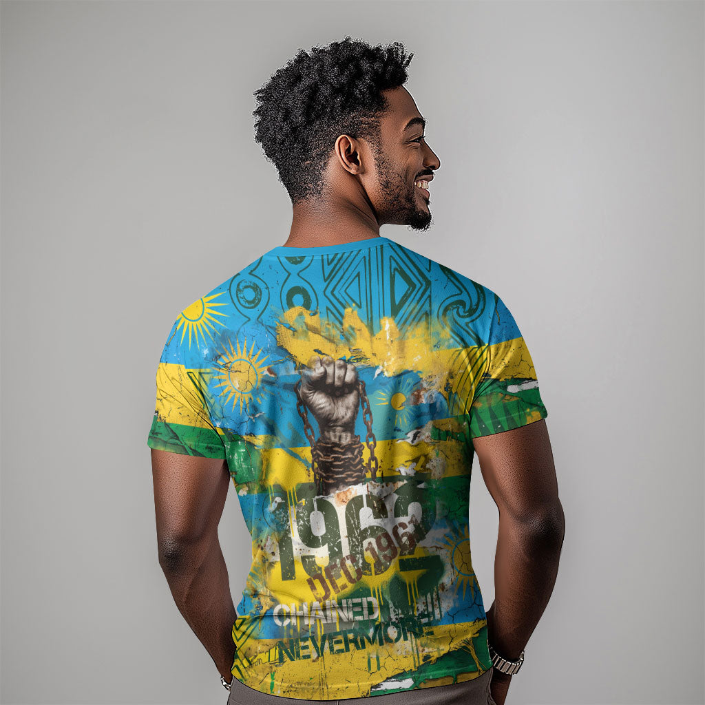 Rwanda Independence Day T shirt Distressed Grunge Flag Design - Broken Chains And 1962 Graphic