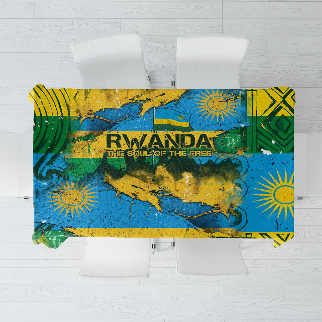Rwanda Independence Day Tablecloth Distressed Grunge Flag Design - Broken Chains And 1962 Graphic