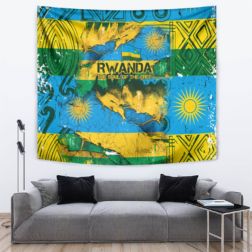 Rwanda Independence Day Tapestry Distressed Grunge Flag Design - Broken Chains And 1962 Graphic