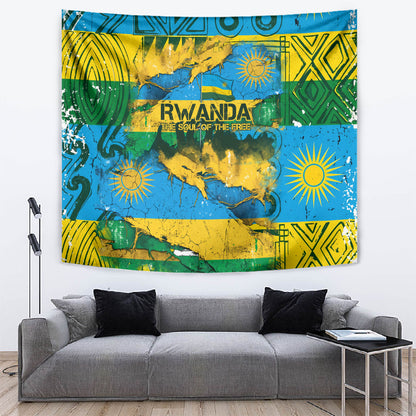 Rwanda Independence Day Tapestry Distressed Grunge Flag Design - Broken Chains And 1962 Graphic