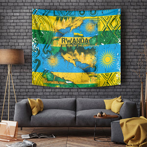 Rwanda Independence Day Tapestry Distressed Grunge Flag Design - Broken Chains And 1962 Graphic