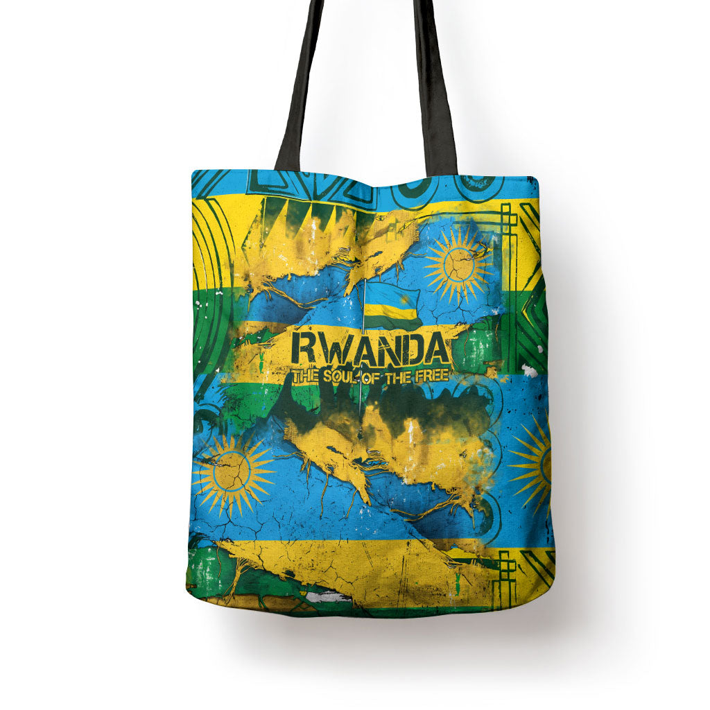 Rwanda Independence Day Tote Bag Distressed Grunge Flag Design - Broken Chains And 1962 Graphic