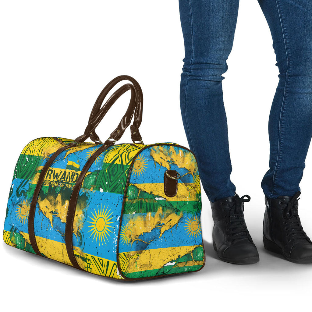 Rwanda Independence Day Travel Bag Distressed Grunge Flag Design - Broken Chains And 1962 Graphic