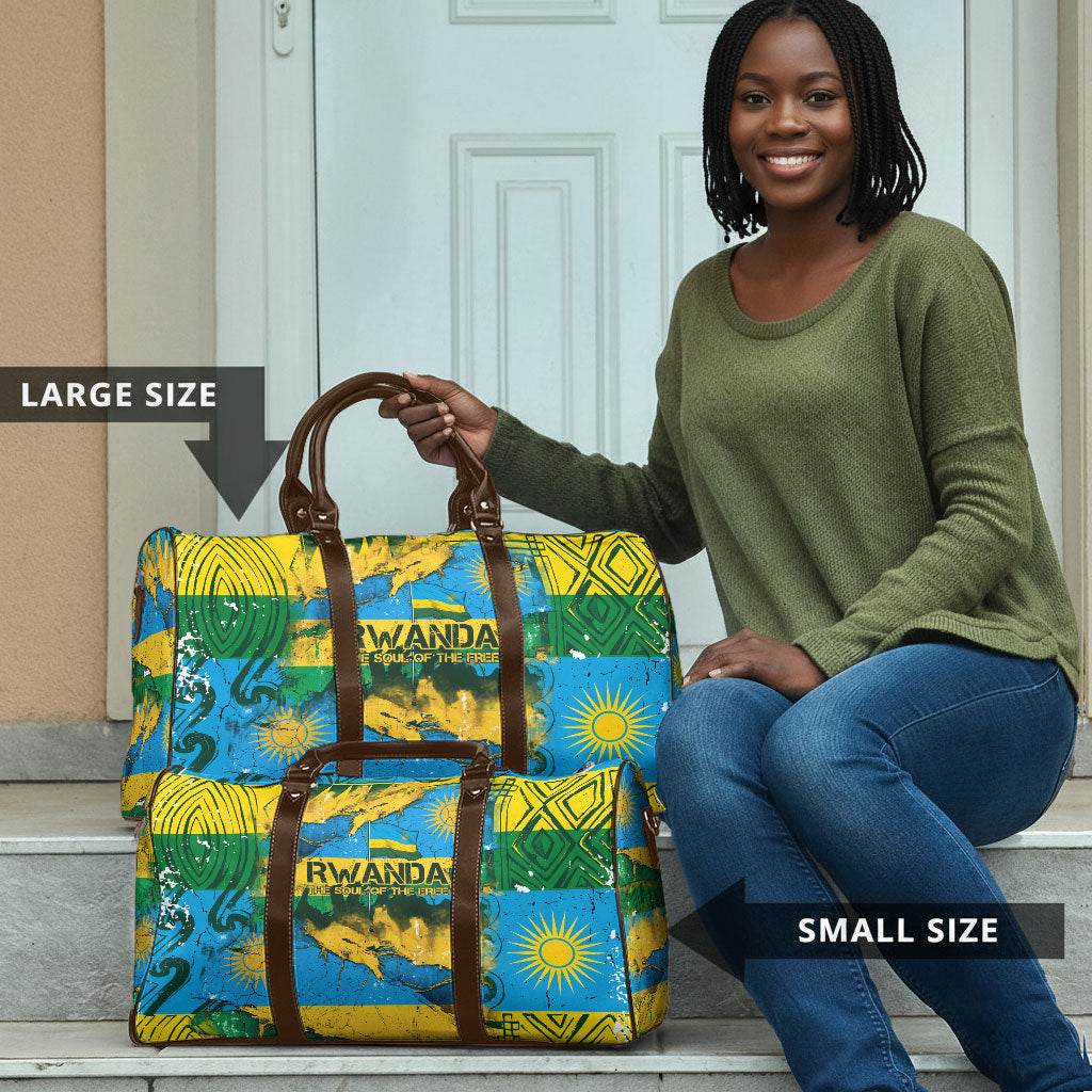 Rwanda Independence Day Travel Bag Distressed Grunge Flag Design - Broken Chains And 1962 Graphic