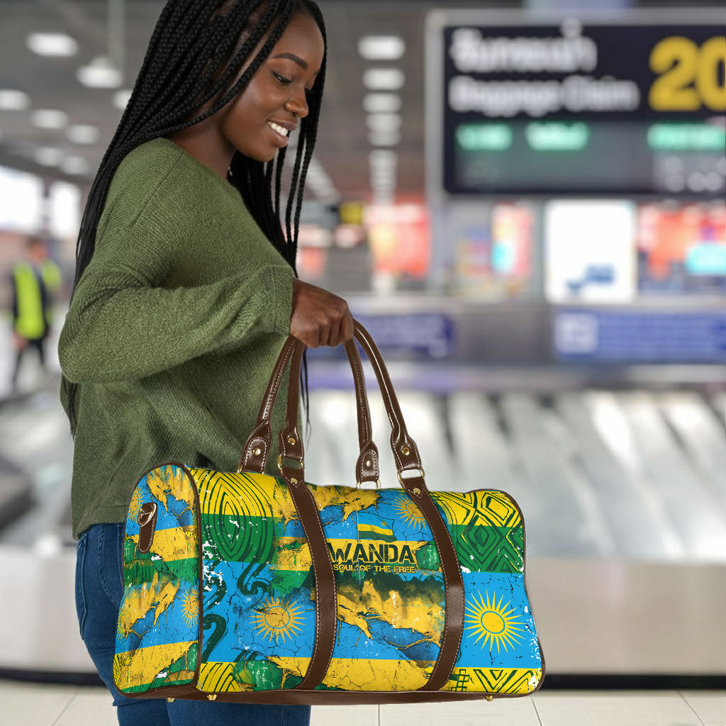 Rwanda Independence Day Travel Bag Distressed Grunge Flag Design - Broken Chains And 1962 Graphic