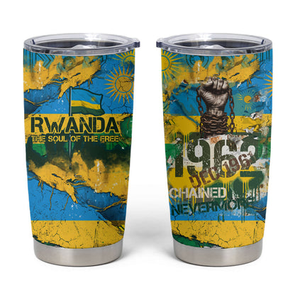 Rwanda Independence Day Tumbler Cup Distressed Grunge Flag Design - Broken Chains And 1962 Graphic