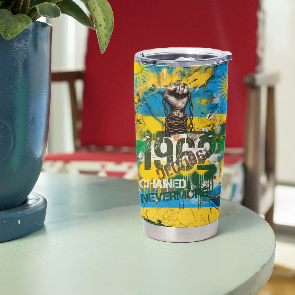 Rwanda Independence Day Tumbler Cup Distressed Grunge Flag Design - Broken Chains And 1962 Graphic