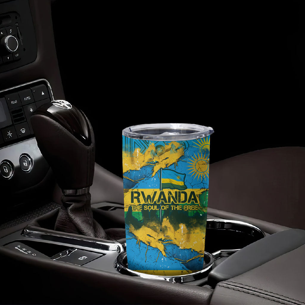 Rwanda Independence Day Tumbler Cup Distressed Grunge Flag Design - Broken Chains And 1962 Graphic