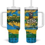 Rwanda Independence Day Tumbler With Handle Distressed Grunge Flag Design - Broken Chains And 1962 Graphic