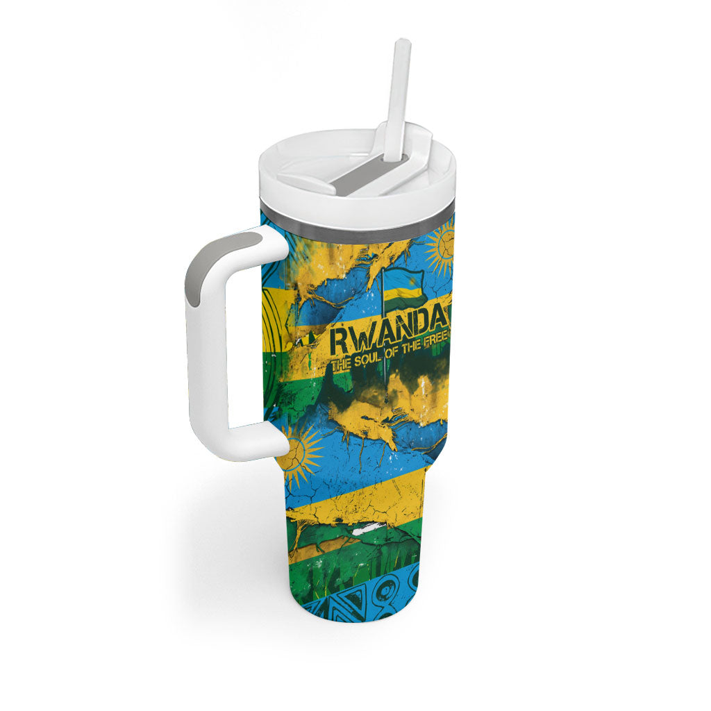 Rwanda Independence Day Tumbler With Handle Distressed Grunge Flag Design - Broken Chains And 1962 Graphic
