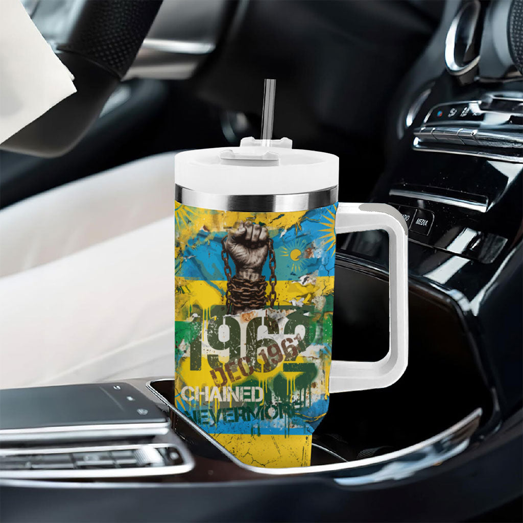 Rwanda Independence Day Tumbler With Handle Distressed Grunge Flag Design - Broken Chains And 1962 Graphic