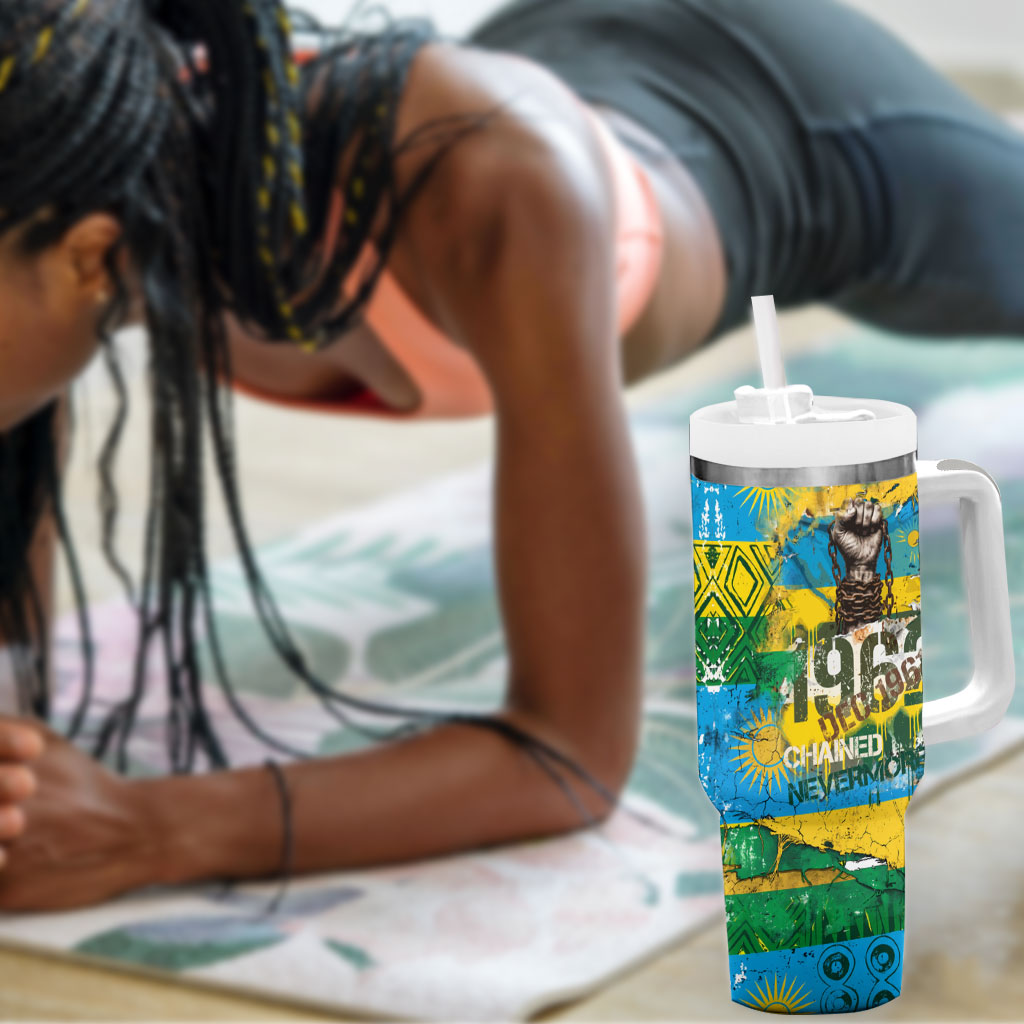 Rwanda Independence Day Tumbler With Handle Distressed Grunge Flag Design - Broken Chains And 1962 Graphic