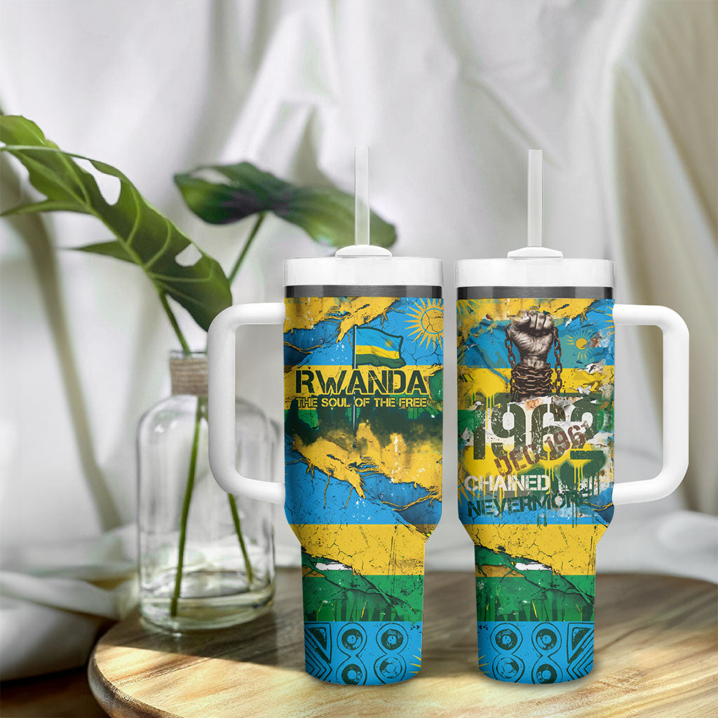 Rwanda Independence Day Tumbler With Handle Distressed Grunge Flag Design - Broken Chains And 1962 Graphic