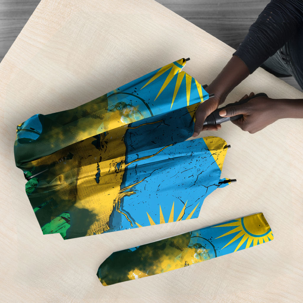 Rwanda Independence Day Umbrella Distressed Grunge Flag Design - Broken Chains And 1962 Graphic