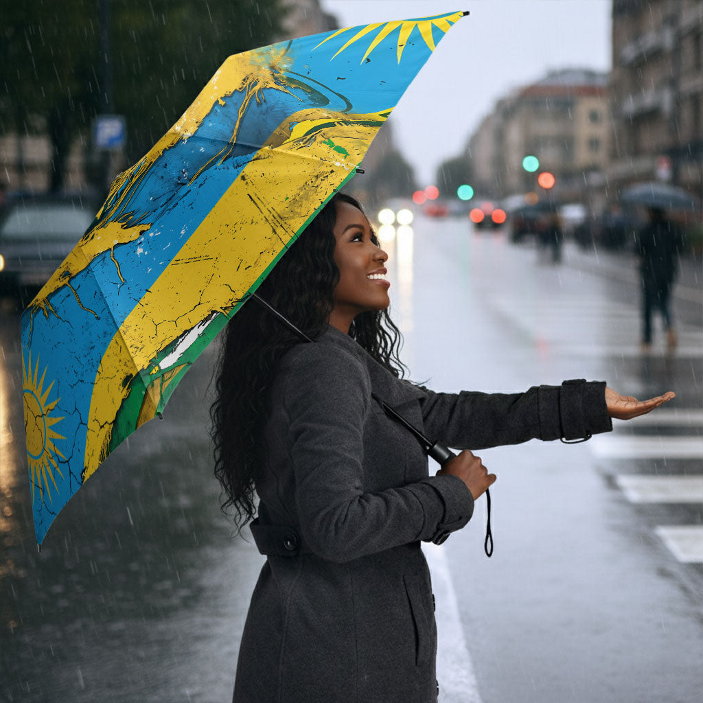 Rwanda Independence Day Umbrella Distressed Grunge Flag Design - Broken Chains And 1962 Graphic