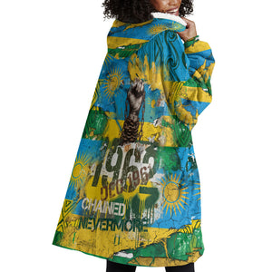 Rwanda Independence Day Wearable Blanket Hoodie Distressed Grunge Flag Design - Broken Chains And 1962 Graphic