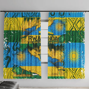 Rwanda Independence Day Window Curtain Distressed Grunge Flag Design - Broken Chains And 1962 Graphic