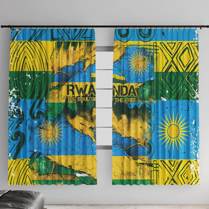 Rwanda Independence Day Window Curtain Distressed Grunge Flag Design - Broken Chains And 1962 Graphic