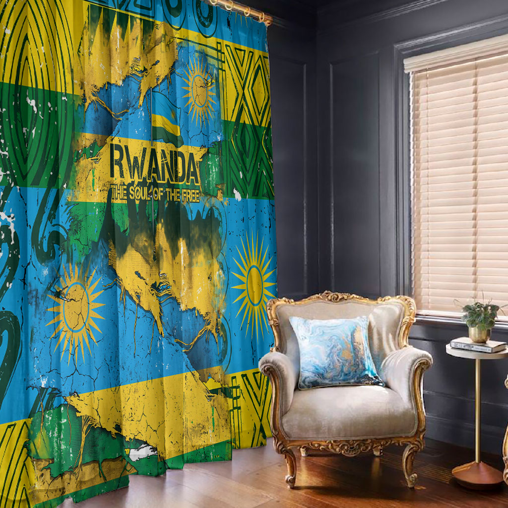 Rwanda Independence Day Window Curtain Distressed Grunge Flag Design - Broken Chains And 1962 Graphic