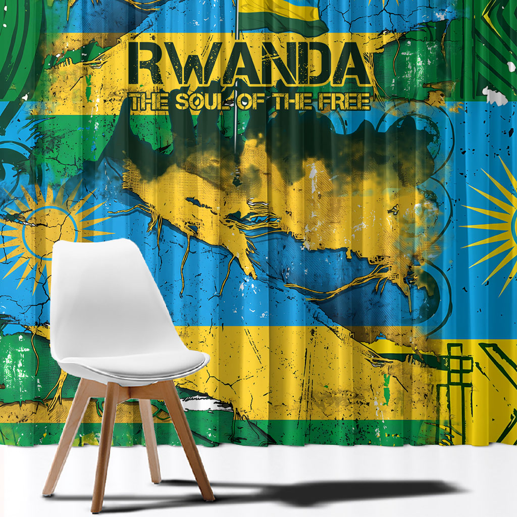 Rwanda Independence Day Window Curtain Distressed Grunge Flag Design - Broken Chains And 1962 Graphic