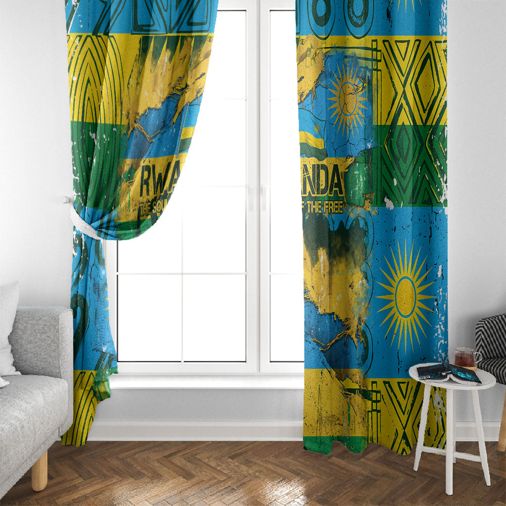 Rwanda Independence Day Window Curtain Distressed Grunge Flag Design - Broken Chains And 1962 Graphic