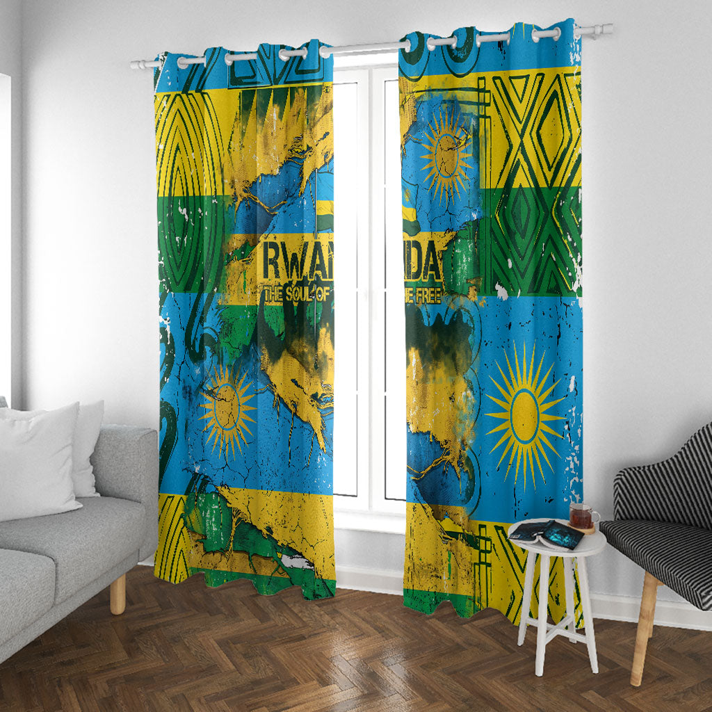 Rwanda Independence Day Window Curtain Distressed Grunge Flag Design - Broken Chains And 1962 Graphic