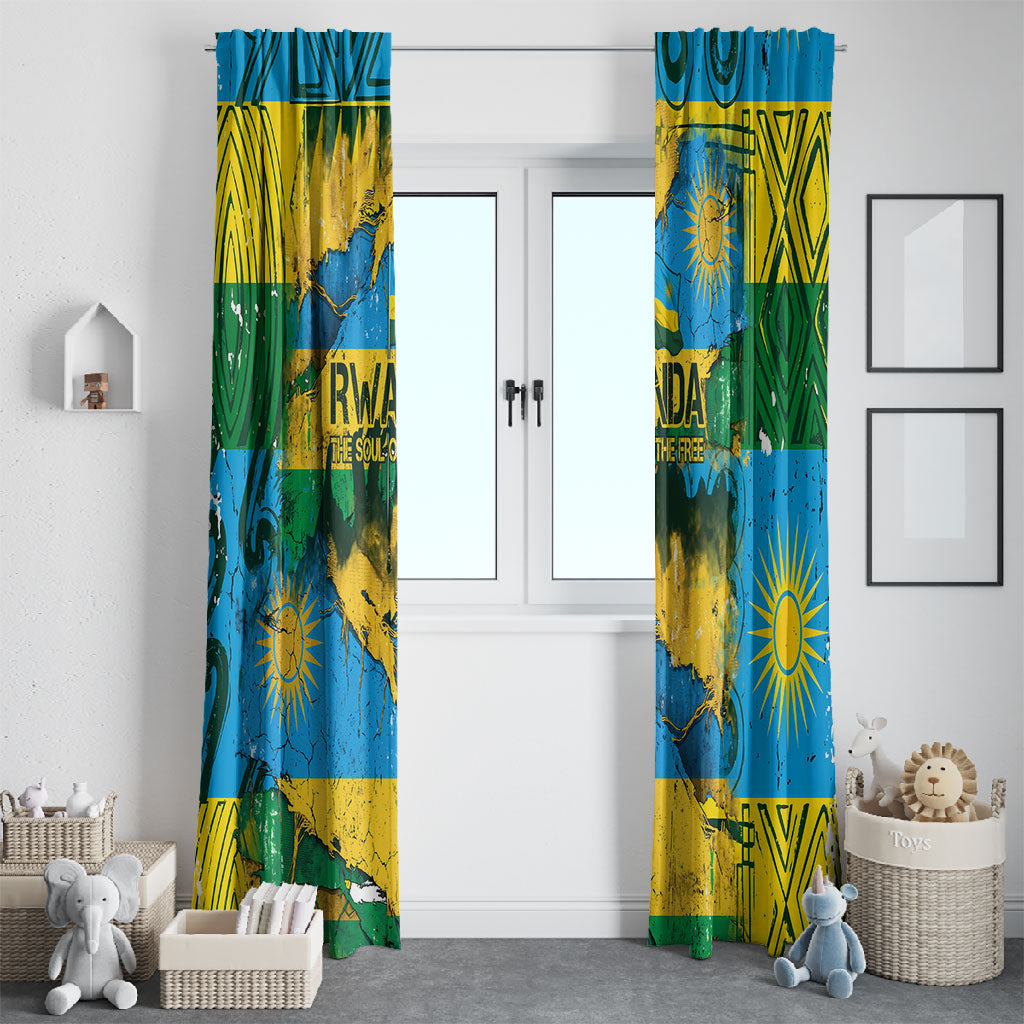 Rwanda Independence Day Window Curtain Distressed Grunge Flag Design - Broken Chains And 1962 Graphic