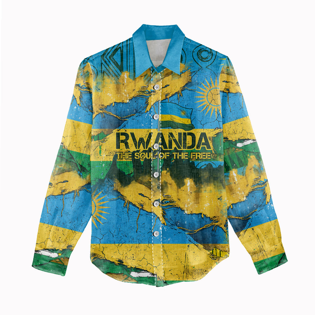 Rwanda Independence Day Women Casual Shirt Distressed Grunge Flag Design - Broken Chains And 1962 Graphic