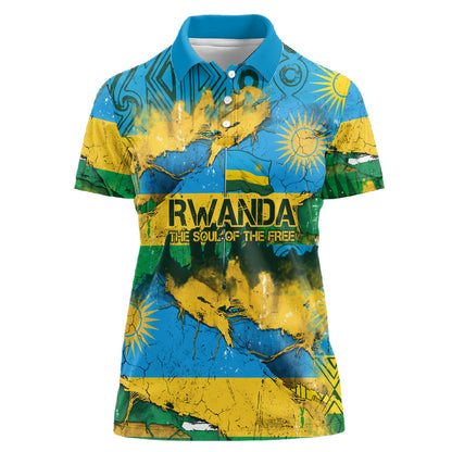 Rwanda Independence Day Women Polo Shirt Distressed Grunge Flag Design - Broken Chains And 1962 Graphic