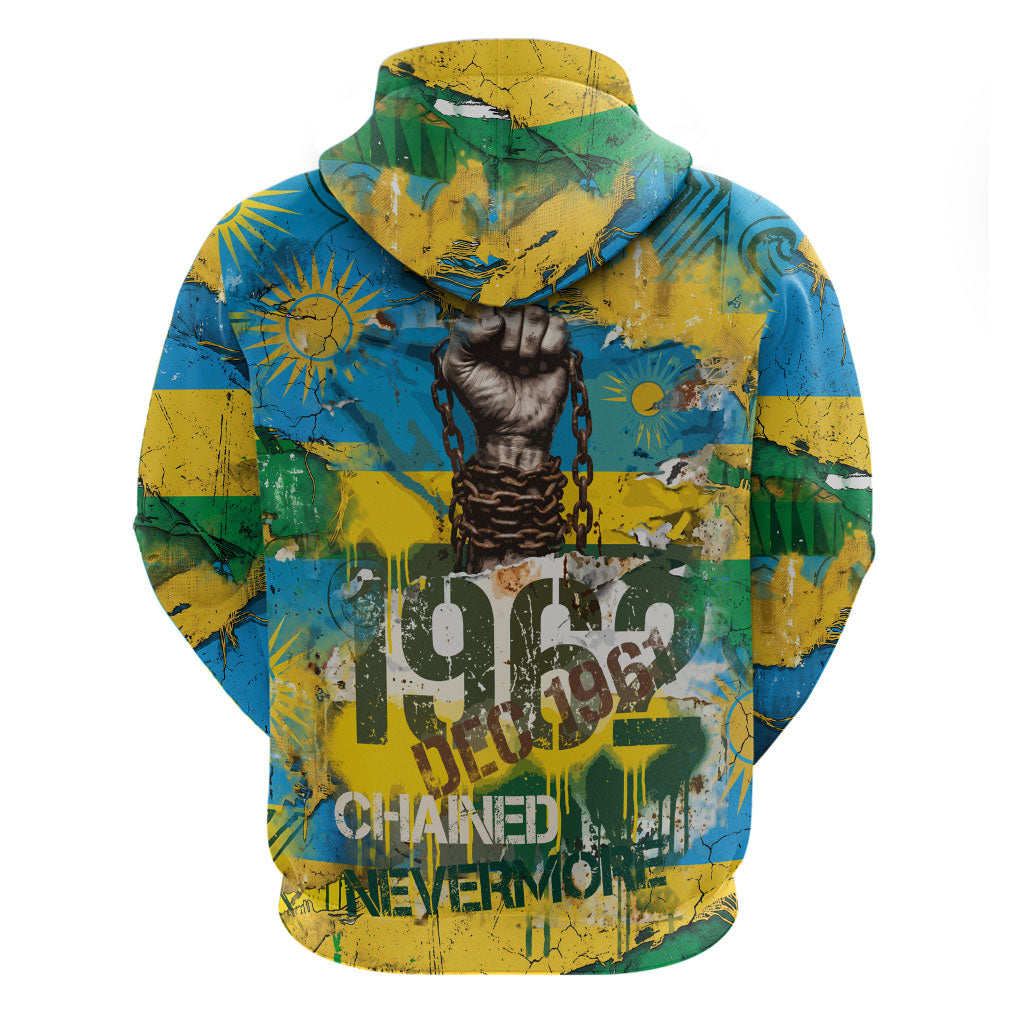 Rwanda Independence Day Zip Hoodie Distressed Grunge Flag Design - Broken Chains And 1962 Graphic