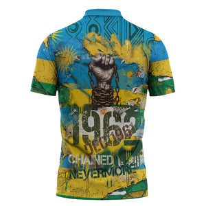 Rwanda Independence Day Zipper Polo Shirt Distressed Grunge Flag Design - Broken Chains And 1962 Graphic