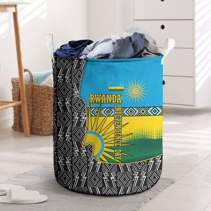 Rwanda Independence Day Unite Paix Progres Laundry Basket African Geometric Pattern - Power Fist And Coffee Branch Art
