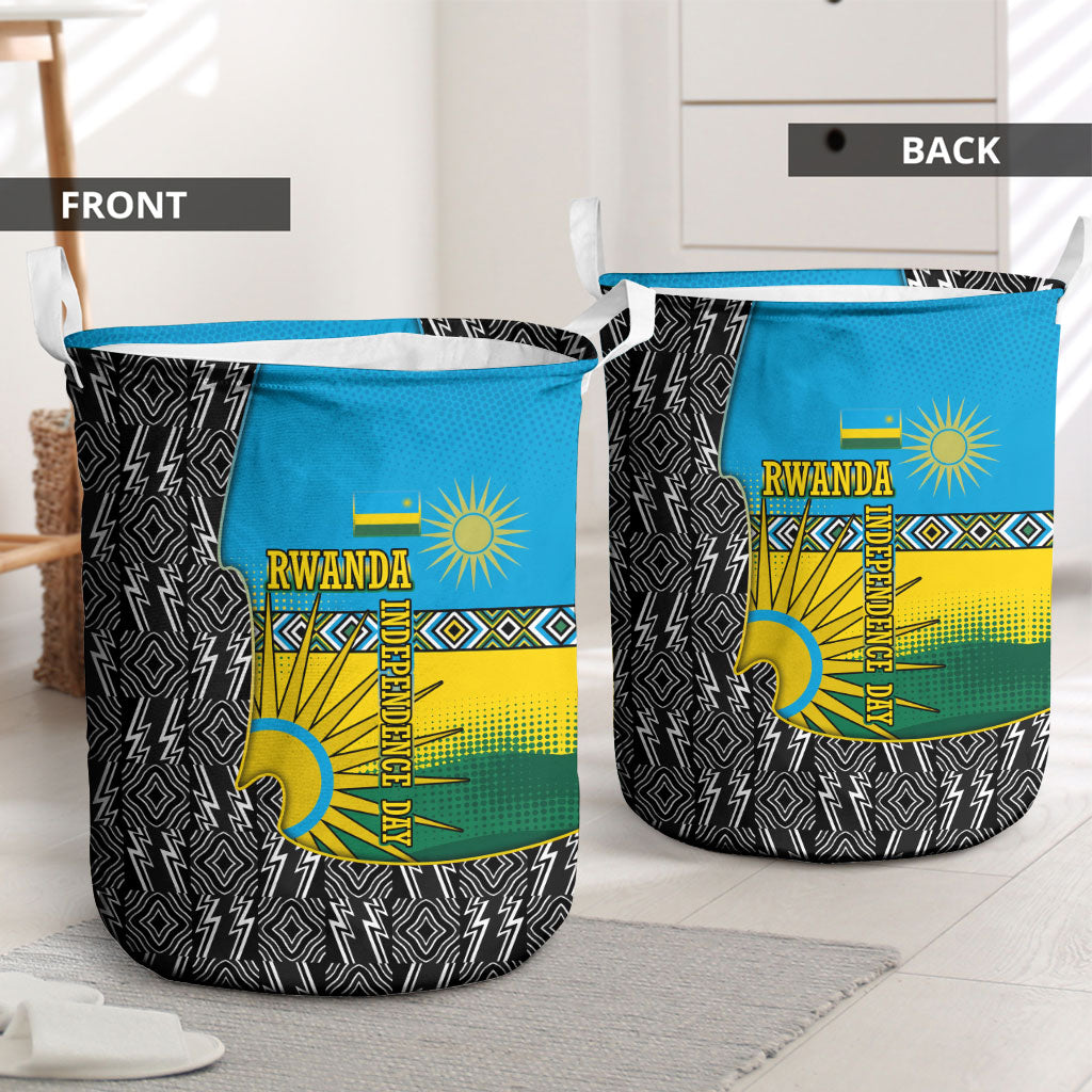 Rwanda Independence Day Unite Paix Progres Laundry Basket African Geometric Pattern - Power Fist And Coffee Branch Art