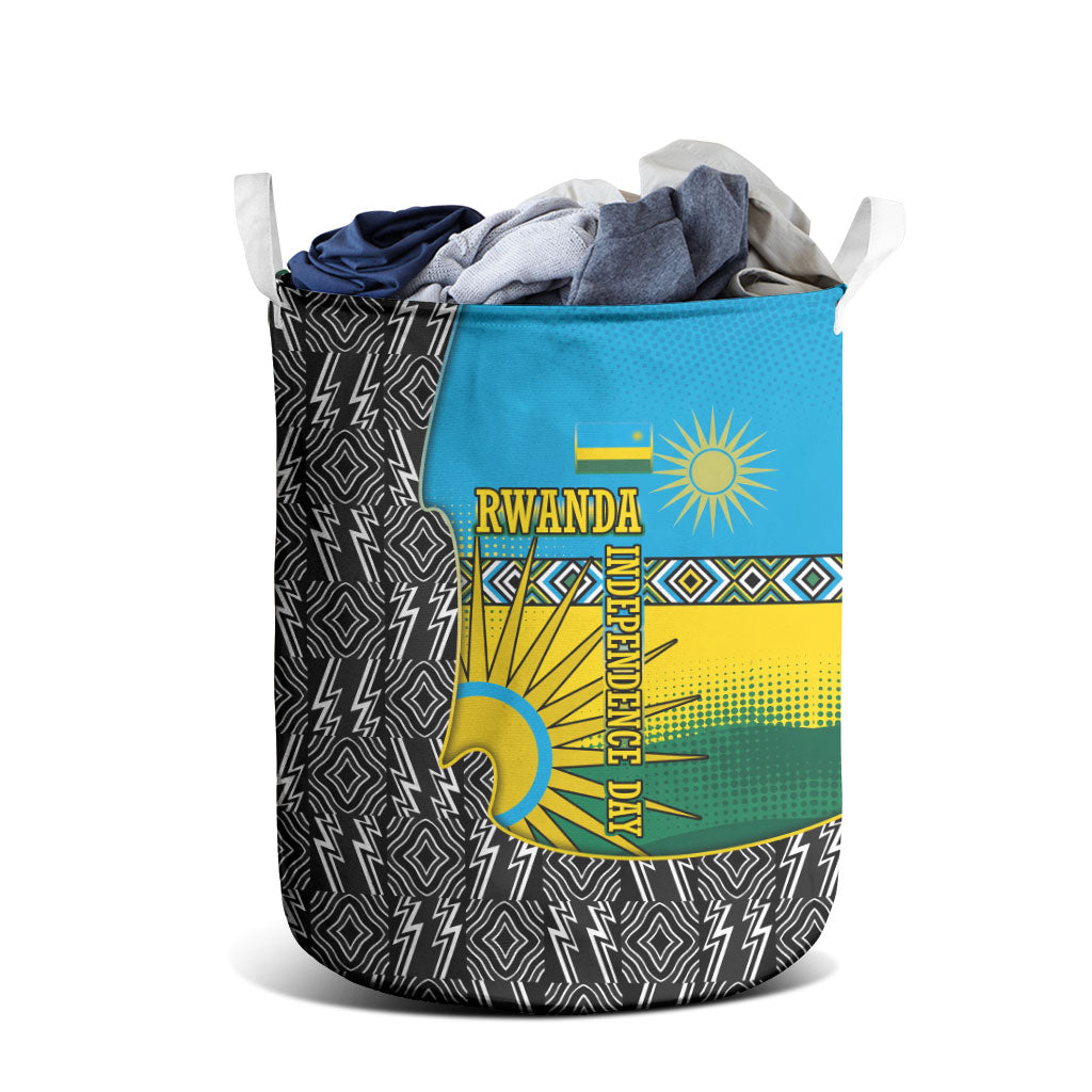 Rwanda Independence Day Unite Paix Progres Laundry Basket African Geometric Pattern - Power Fist And Coffee Branch Art