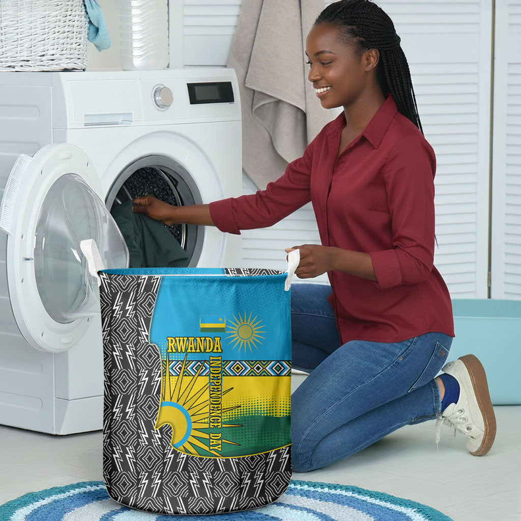 Rwanda Independence Day Unite Paix Progres Laundry Basket African Geometric Pattern - Power Fist And Coffee Branch Art
