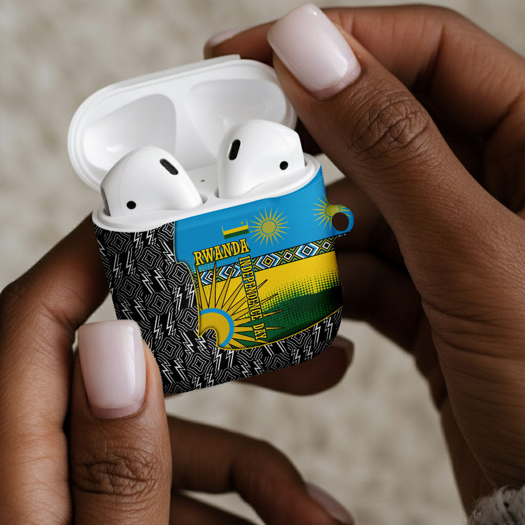 Rwanda Independence Day Unite Paix Progres AirPods Case African Geometric Pattern - Power Fist And Coffee Branch Art