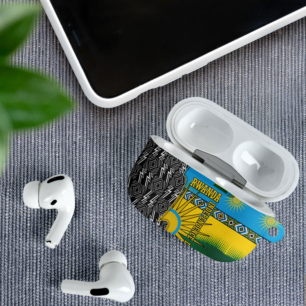 Rwanda Independence Day Unite Paix Progres AirPods Case African Geometric Pattern - Power Fist And Coffee Branch Art