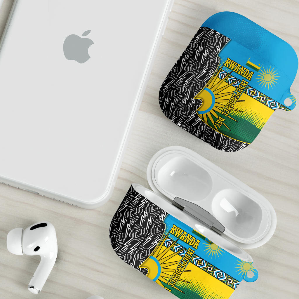 Rwanda Independence Day Unite Paix Progres AirPods Case African Geometric Pattern - Power Fist And Coffee Branch Art