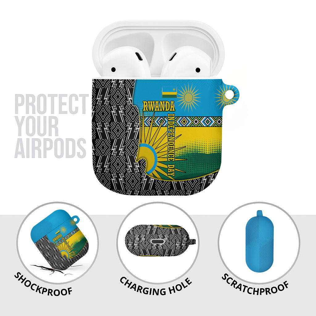 Rwanda Independence Day Unite Paix Progres AirPods Case African Geometric Pattern - Power Fist And Coffee Branch Art