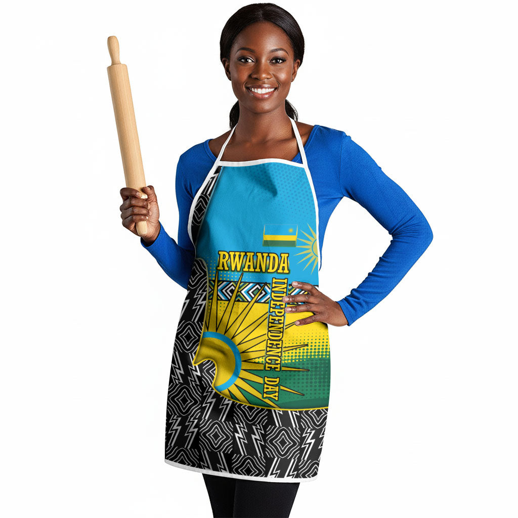 Rwanda Independence Day Unite Paix Progres Apron African Geometric Pattern - Power Fist And Coffee Branch Art
