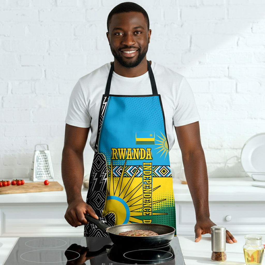 Rwanda Independence Day Unite Paix Progres Apron African Geometric Pattern - Power Fist And Coffee Branch Art