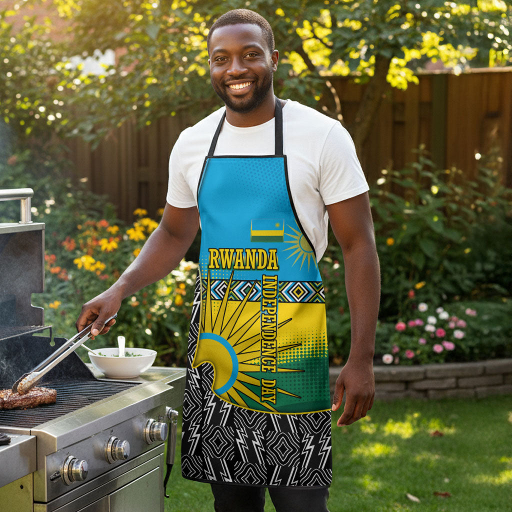 Rwanda Independence Day Unite Paix Progres Apron African Geometric Pattern - Power Fist And Coffee Branch Art
